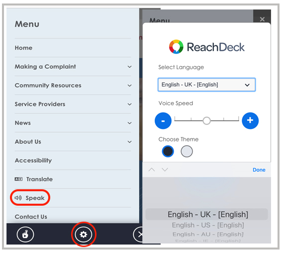 Screenshot of ReachDeck Speak Function for Mobile